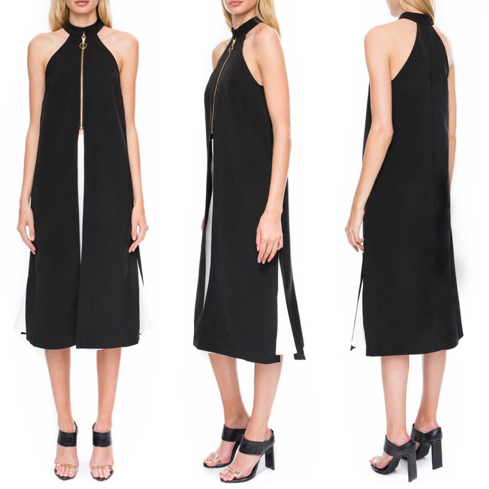 C/MEO Collective Scuba Top High Low Front Zip Longline Sleeveless Black XS
